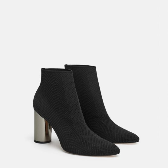 Zara Fabric Ankle Boot With Metallic Heel